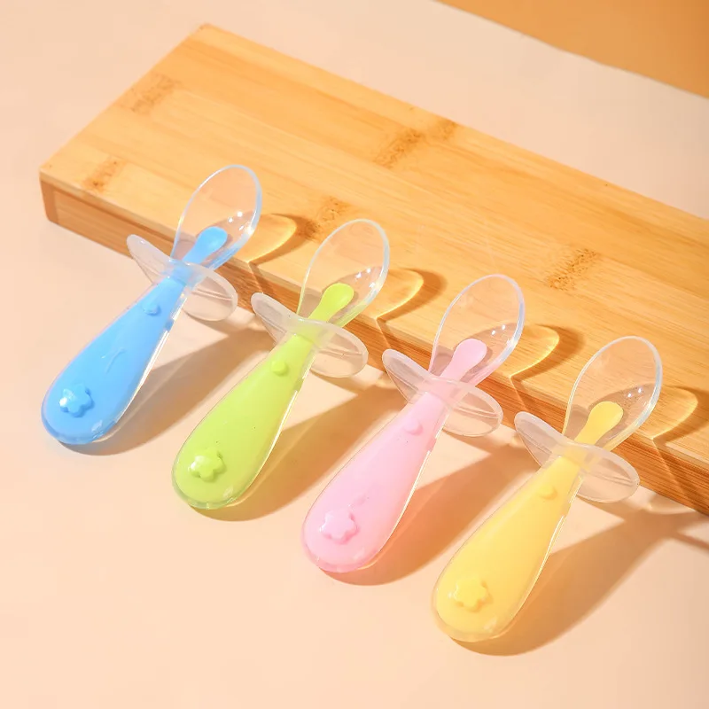 Baby Silicone Spoon, Baby Rice Paste Feeding, Soft Head Soup Spoon, Training Spoon, Children's Shield Silicone Short Spoon