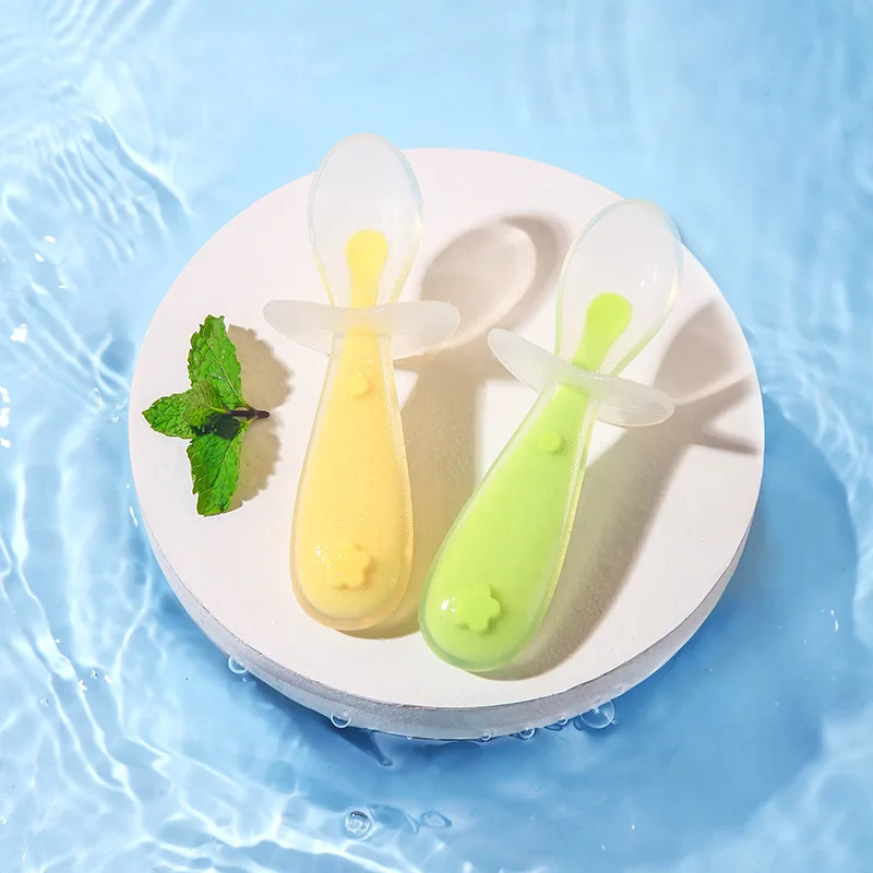 Baby Silicone Spoon, Baby Rice Paste Feeding, Soft Head Soup Spoon, Training Spoon, Children's Shield Silicone Short Spoon thumbnail 2