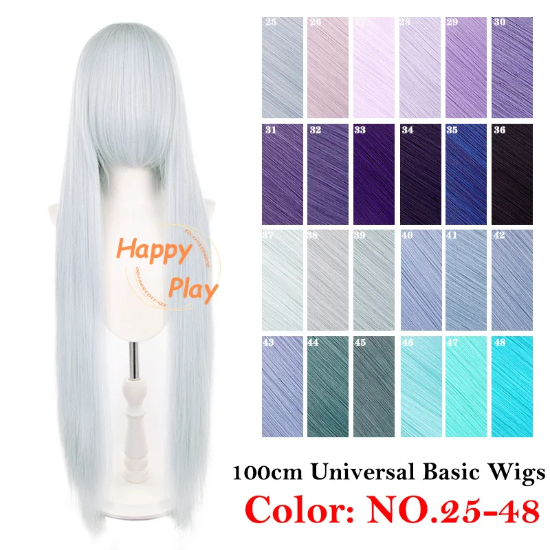 145 Colors 40 Inch 100cm Straight With Bangs Cosplay Synthetic Wig Anime Compatible Universal Multicolored Heat Resistant Hair thumbnail 3