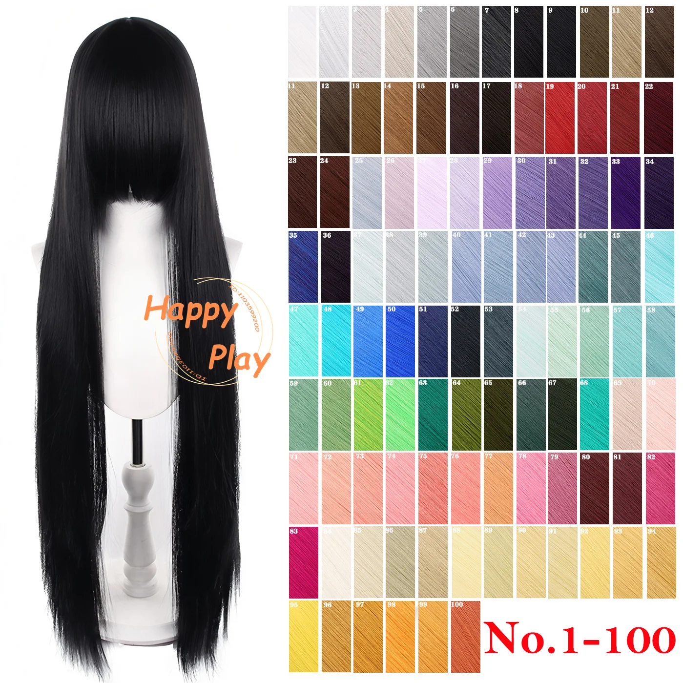 145 Colors 40 Inch 100cm Straight With Bangs Cosplay Synthetic Wig Anime Compatible Universal Multicolored Heat Resistant Hair