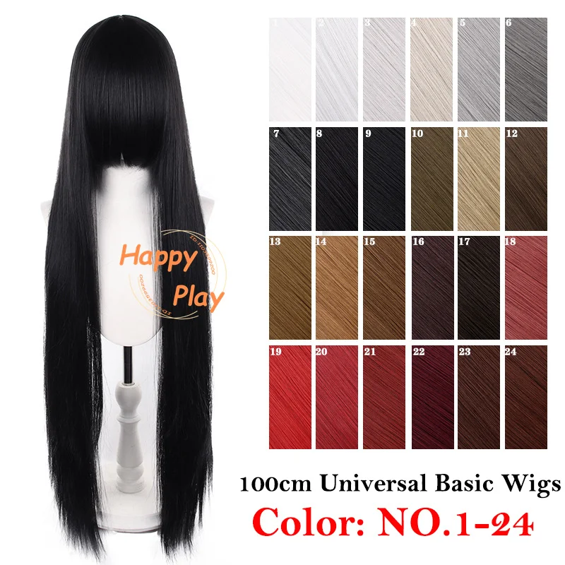145 Colors 40 Inch 100cm Straight With Bangs Cosplay Synthetic Wig Anime Compatible Universal Multicolored Heat Resistant Hair thumbnail 2