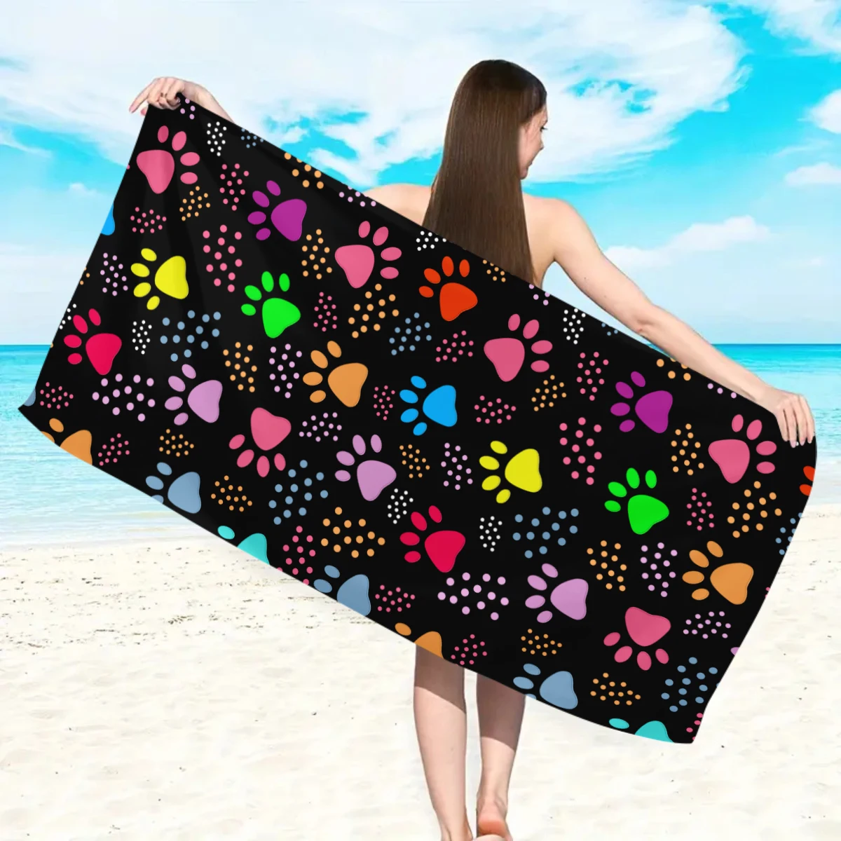1pc Bohemian Large Beach Towel, Striped Flower Love Printed Bath Towel, Outdoor Swimming, Vacation, Camping Beach Towel thumbnail 3