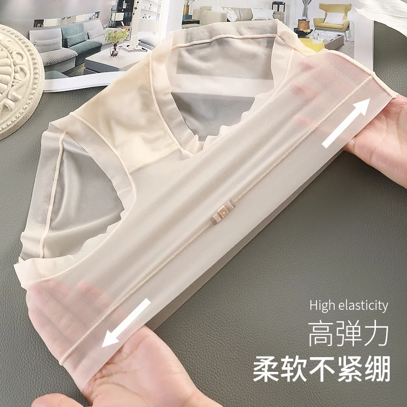 4Pcs/Set Women Panties Sexy Lingerie Ice Silk Quick Drying Briefs Female Seamless Underwear Solid Color Underpants Cool Panties thumbnail 4