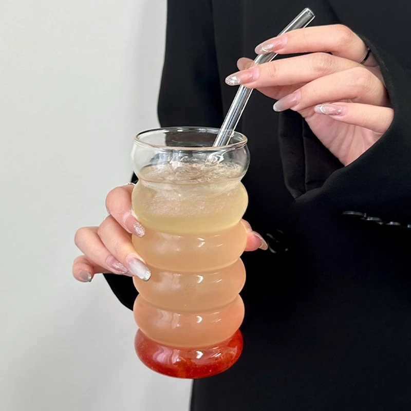 1/2PCS Transparent Glass Cup INS Coffee Mug Heat-resistant Tumbler Drinking Glasses Ripple Water Glasses for Cocktail Beverage thumbnail 2