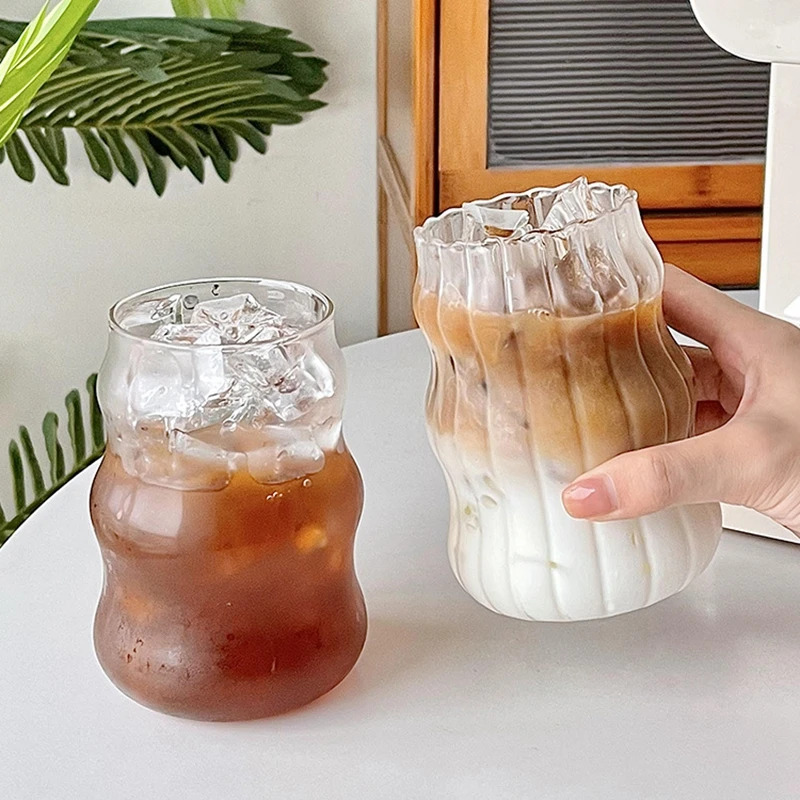 1/2PCS Transparent Glass Cup INS Coffee Mug Heat-resistant Tumbler Drinking Glasses Ripple Water Glasses for Cocktail Beverage thumbnail 5