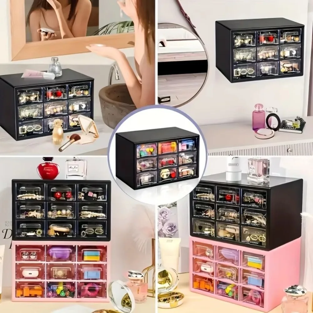 Dustproof Desktop Drawer Organizer 9 Grids Transparent Storage Box PVC Small Drawer Drawer Organizer Box For Jewelry Cosmetics thumbnail 3