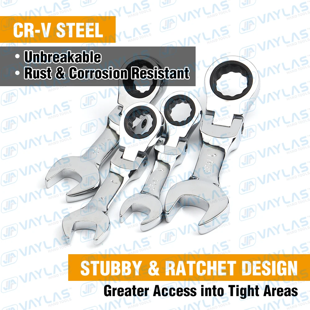1pc 6-19mm Mini Ratchet Wrench Tool Ultra-short Key Fixed Flex-Head Ratcheting Wrench Stubby Combination Wrench 72T CR-V Steel thumbnail 3