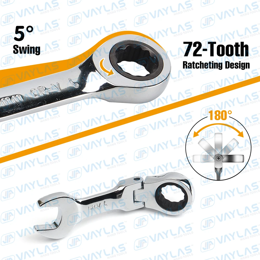 1pc 6-19mm Mini Ratchet Wrench Tool Ultra-short Key Fixed Flex-Head Ratcheting Wrench Stubby Combination Wrench 72T CR-V Steel thumbnail 2