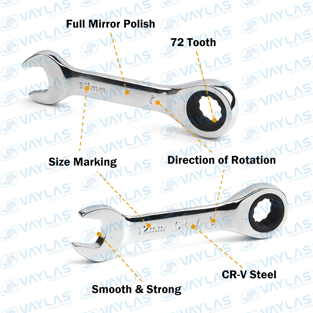1pc 6-19mm Mini Ratchet Wrench Tool Ultra-short Key Fixed Flex-Head Ratcheting Wrench Stubby Combination Wrench 72T CR-V Steel thumbnail 4