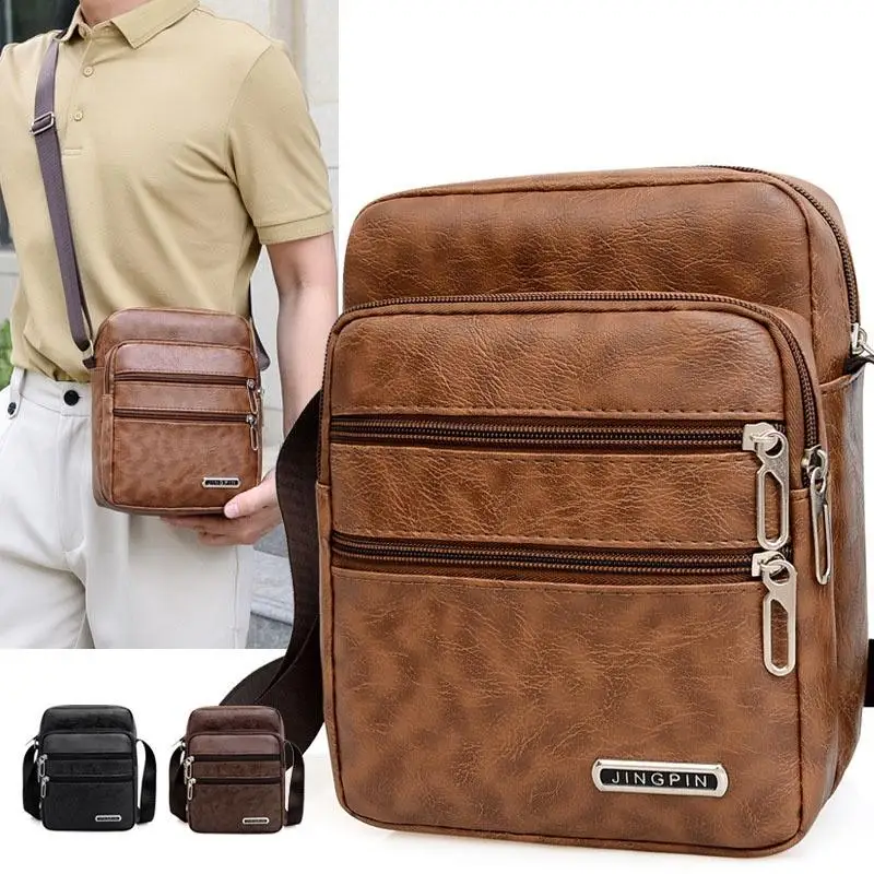 PU Leather Men's Sling Bag Messenger Shoulder  Multifunctional Crossbody Bags Large Capacity Handbags thumbnail 2