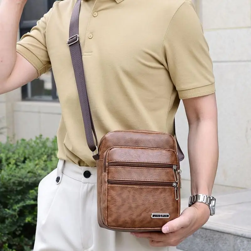 PU Leather Men's Sling Bag Messenger Shoulder  Multifunctional Crossbody Bags Large Capacity Handbags thumbnail 6