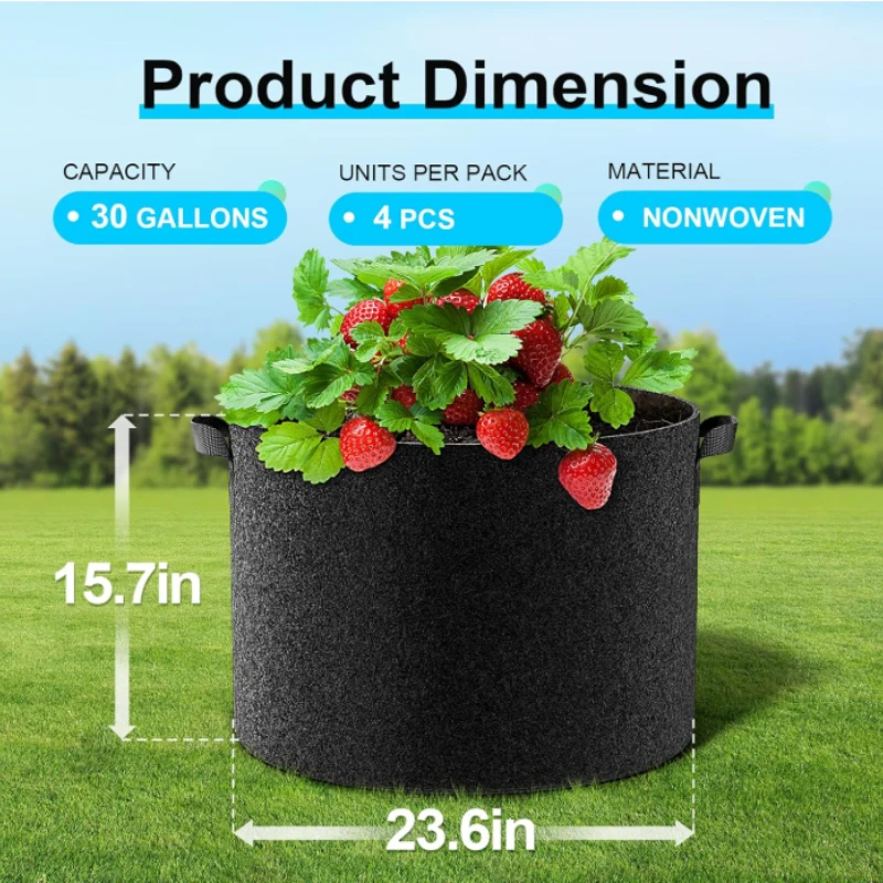 2/4Pcs Plant Grow Bags Available Capacities 5/10/15/30Gallons Thickened Non-Woven Grow Bags with Handles Aeration Fabric Pots thumbnail 2