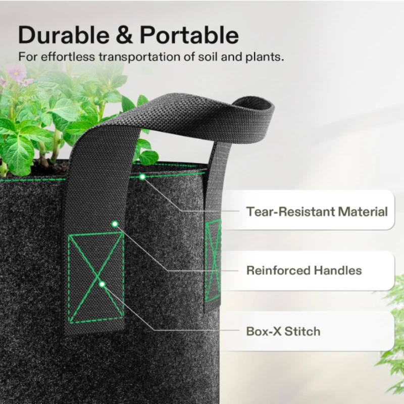 2/4Pcs Plant Grow Bags Available Capacities 5/10/15/30Gallons Thickened Non-Woven Grow Bags with Handles Aeration Fabric Pots thumbnail 4