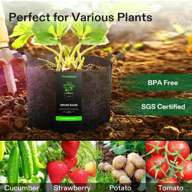 2/4Pcs Plant Grow Bags Available Capacities 5/10/15/30Gallons Thickened Non-Woven Grow Bags with Handles Aeration Fabric Pots thumbnail 5