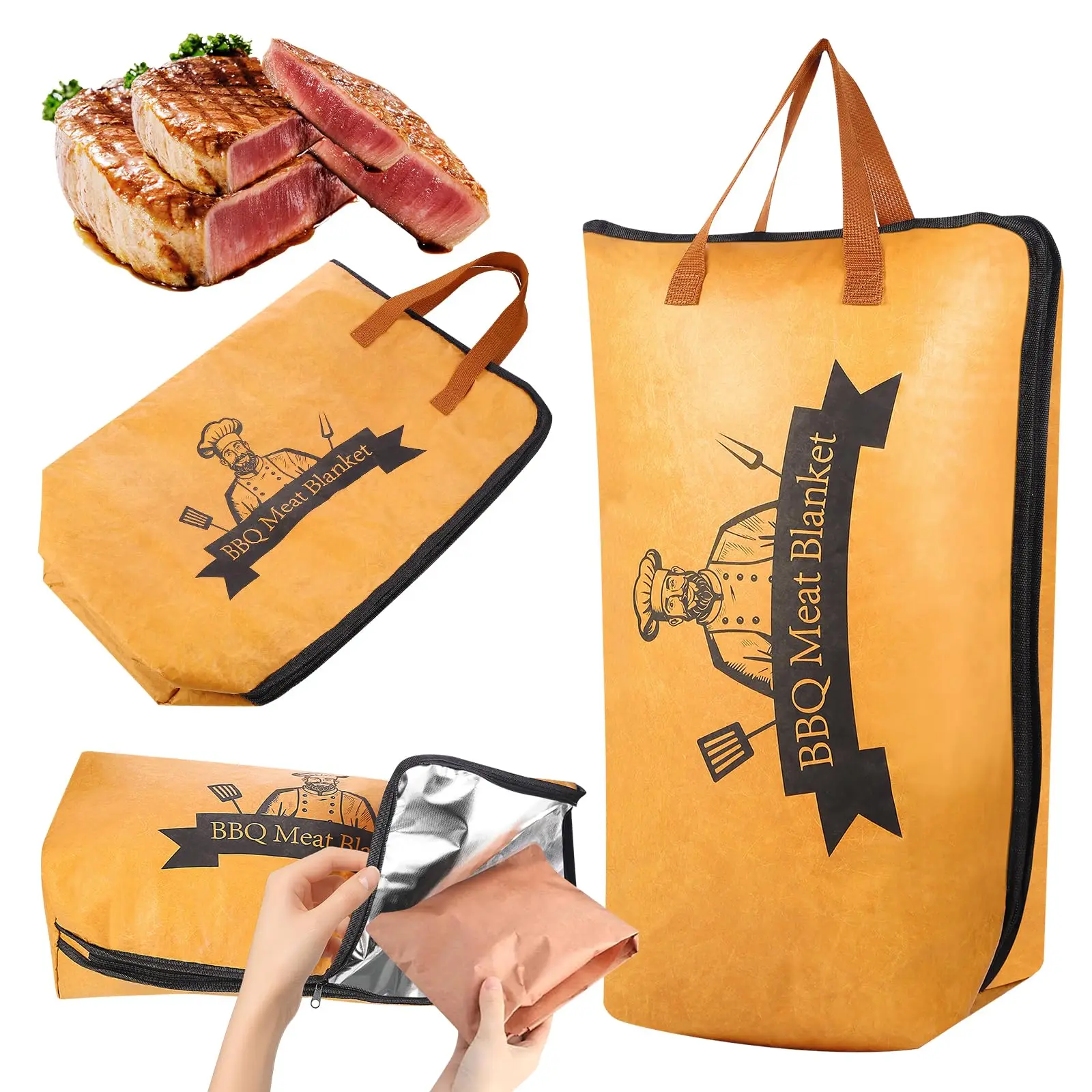 BBQ Blanket for Resting Meat with Wide Mouth, Reusable Grilling Smoker Meat Insulated Resting Meat Warmer Bag BBQ Accessories