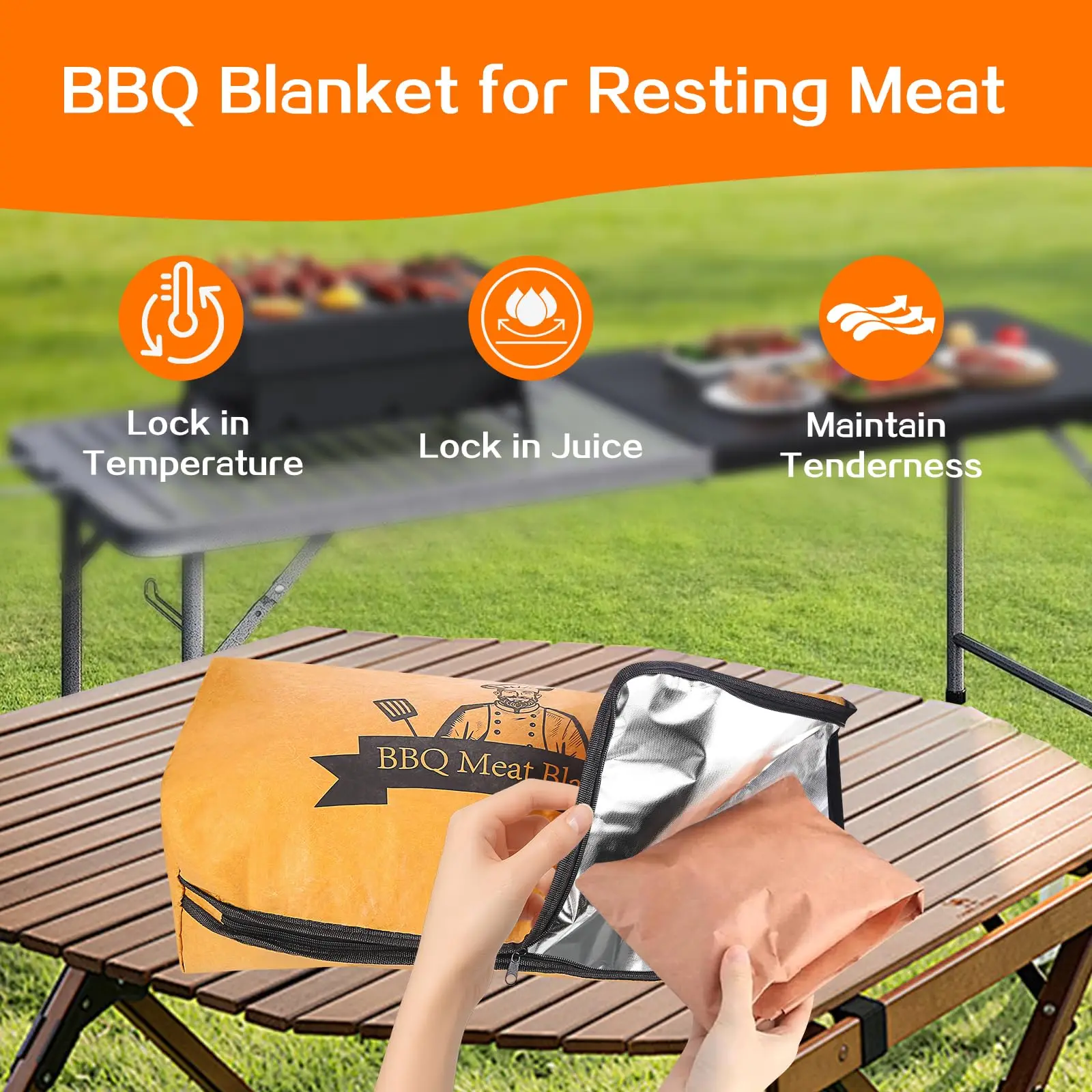 BBQ Blanket for Resting Meat with Wide Mouth, Reusable Grilling Smoker Meat Insulated Resting Meat Warmer Bag BBQ Accessories thumbnail 2