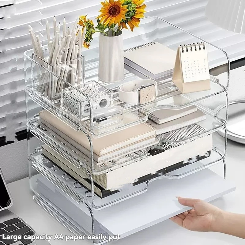 Transparent document storage rack, desktop storage rack, office book table storage box, organizer box thumbnail 3