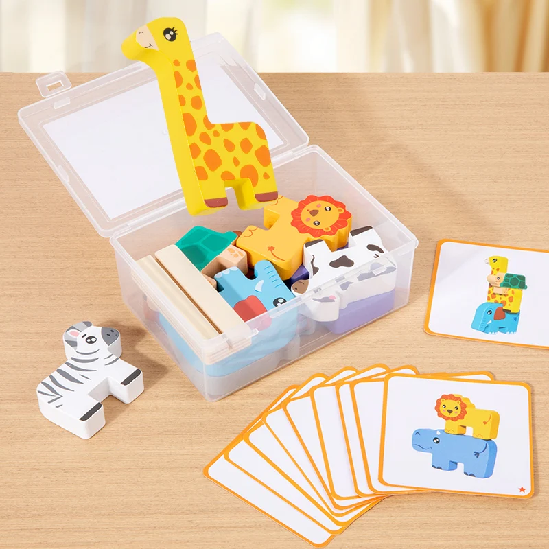 Wooden Animal Stacking Block Game Shape Matching Puzzle Balance Toy Montessori Fine Motor Training Educational Toys For Children thumbnail 6