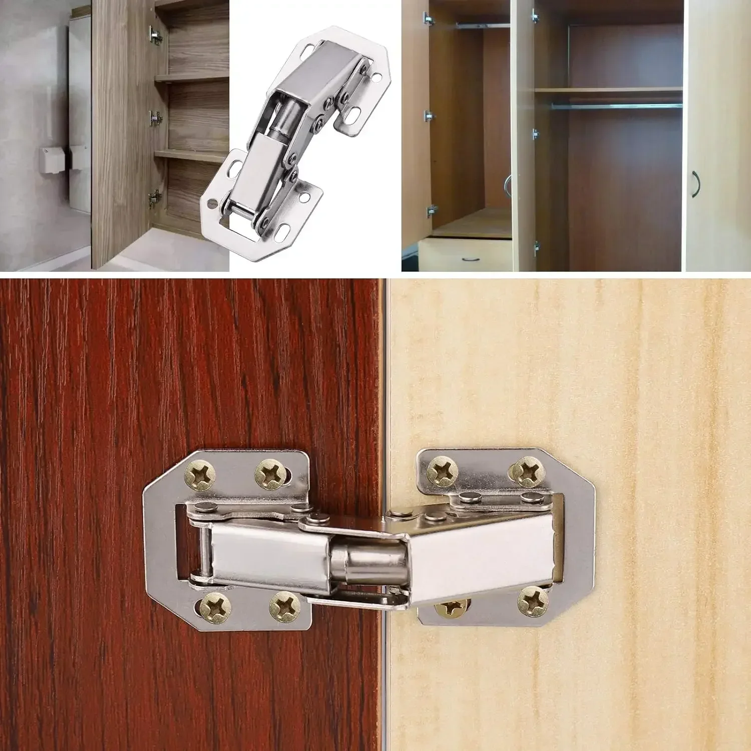 Hinges Stainless Steel 90 Degree No-Drilling Hole Silver Kitchen Cabinet Cupboard Furniture Hardware Accessories thumbnail 5
