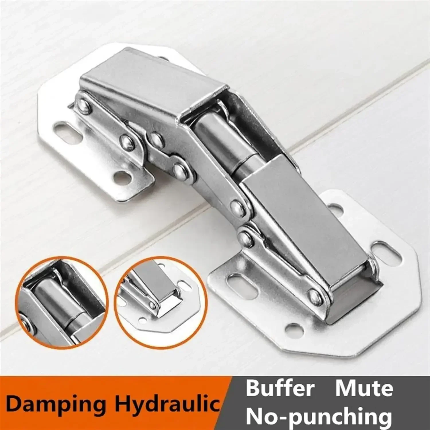 Hinges Stainless Steel 90 Degree No-Drilling Hole Silver Kitchen Cabinet Cupboard Furniture Hardware Accessories thumbnail 3
