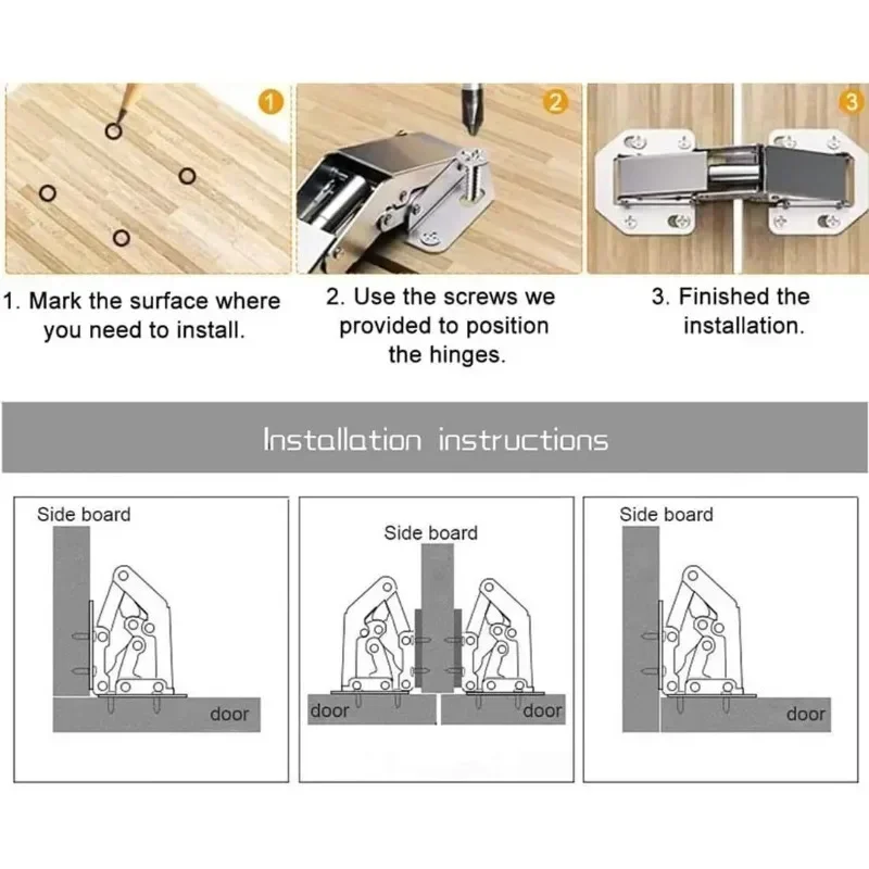 Hinges Stainless Steel 90 Degree No-Drilling Hole Silver Kitchen Cabinet Cupboard Furniture Hardware Accessories thumbnail 6