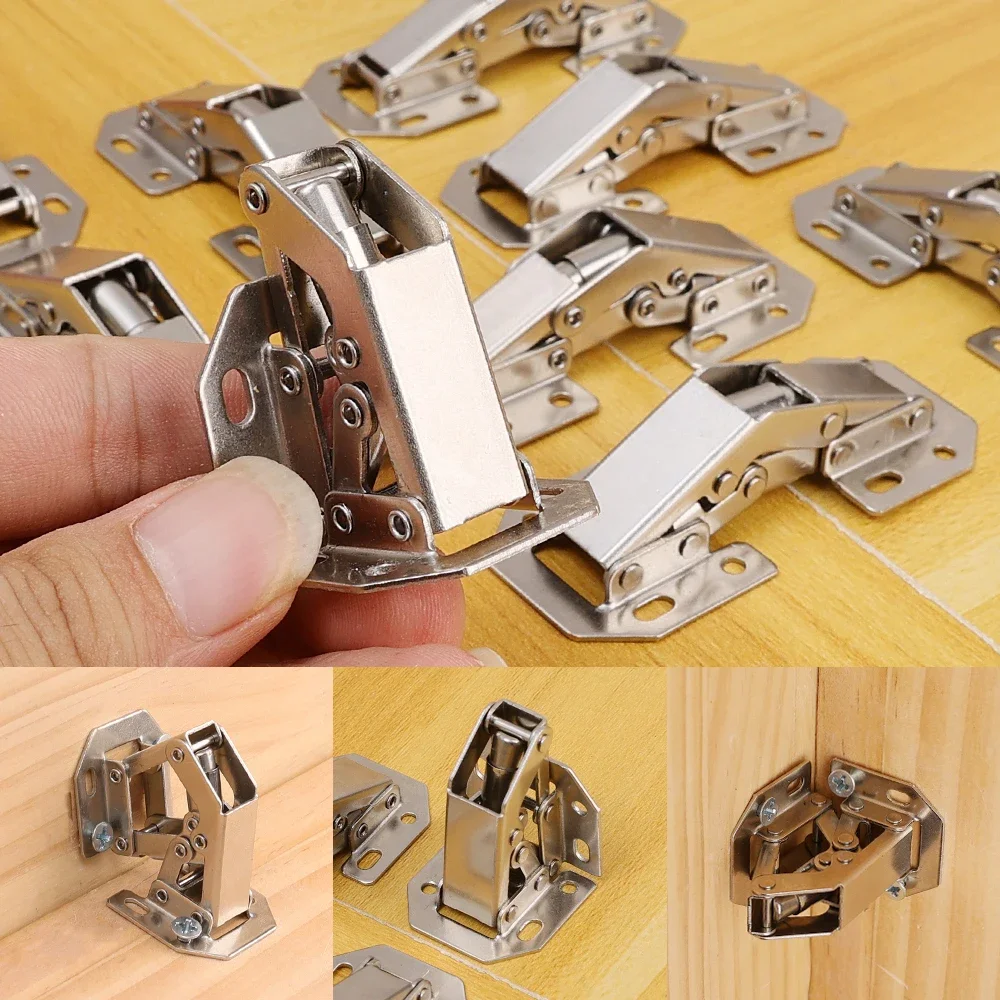 Hinges Stainless Steel 90 Degree No-Drilling Hole Silver Kitchen Cabinet Cupboard Furniture Hardware Accessories thumbnail 2
