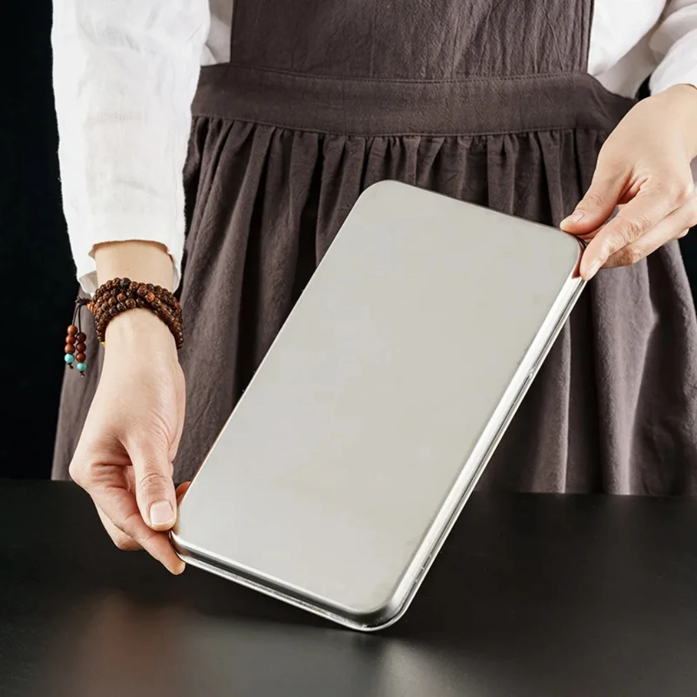 Rectangle Stainless Steel Tray Buffet Presentation Tray Metal Food Serving Plate Rice Noodle Pan Home Dishes Storage Organizer thumbnail 4