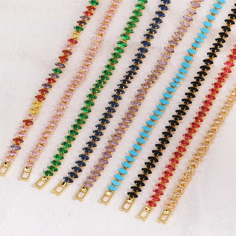 2.5*5mm Colorful Zircon Tennis Bracelet Bangle for Women Luxury Silver Color Rainbow Crystal Hand Chain Jewelry Friend Gifts