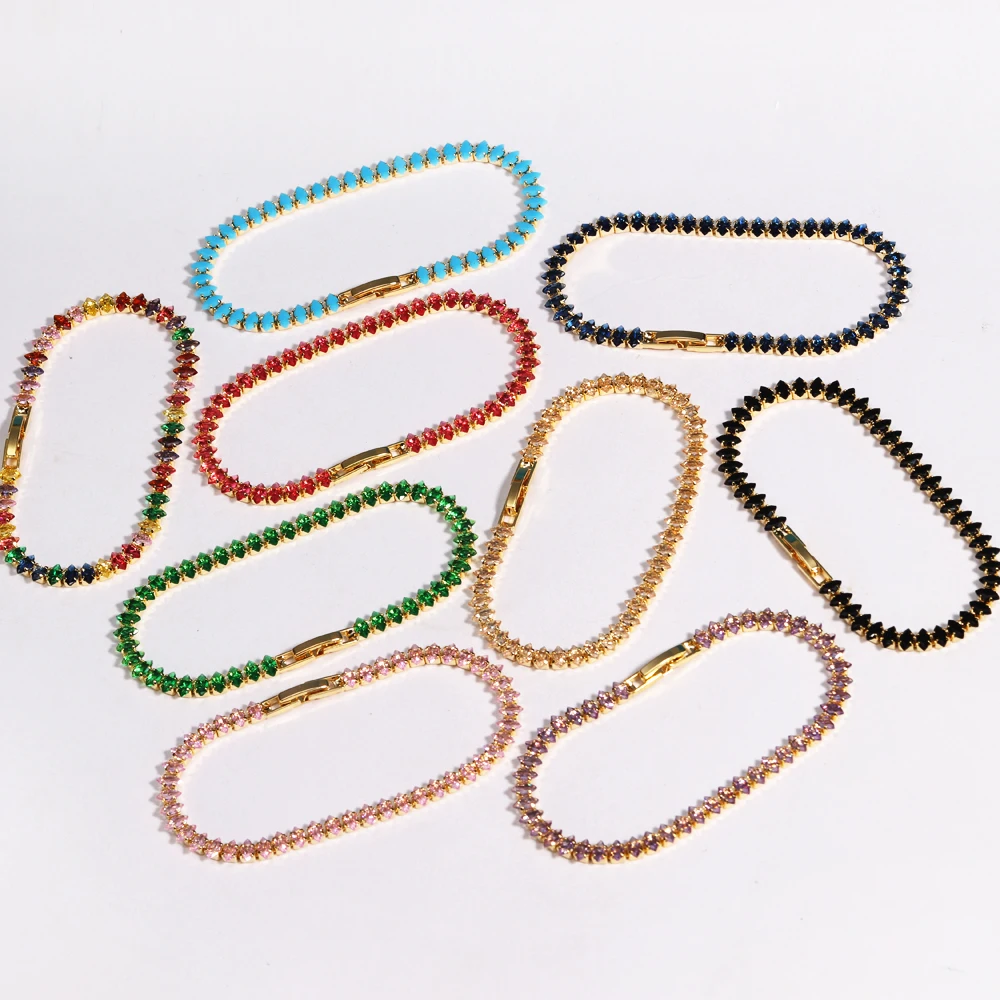 2.5*5mm Colorful Zircon Tennis Bracelet Bangle for Women Luxury Silver Color Rainbow Crystal Hand Chain Jewelry Friend Gifts thumbnail 2