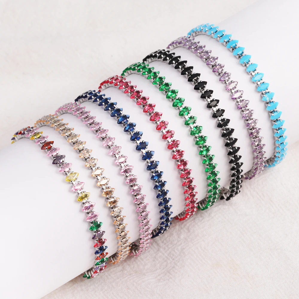 2.5*5mm Colorful Zircon Tennis Bracelet Bangle for Women Luxury Silver Color Rainbow Crystal Hand Chain Jewelry Friend Gifts thumbnail 6