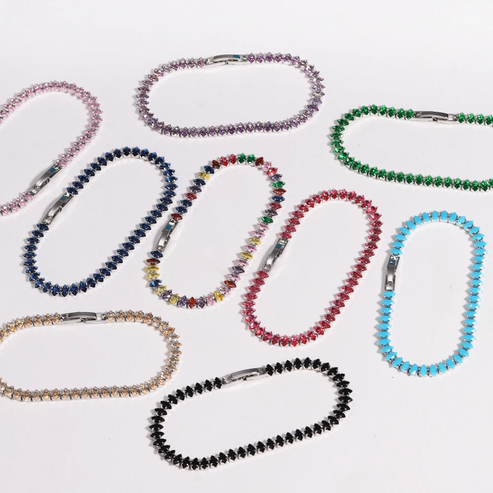 2.5*5mm Colorful Zircon Tennis Bracelet Bangle for Women Luxury Silver Color Rainbow Crystal Hand Chain Jewelry Friend Gifts thumbnail 5