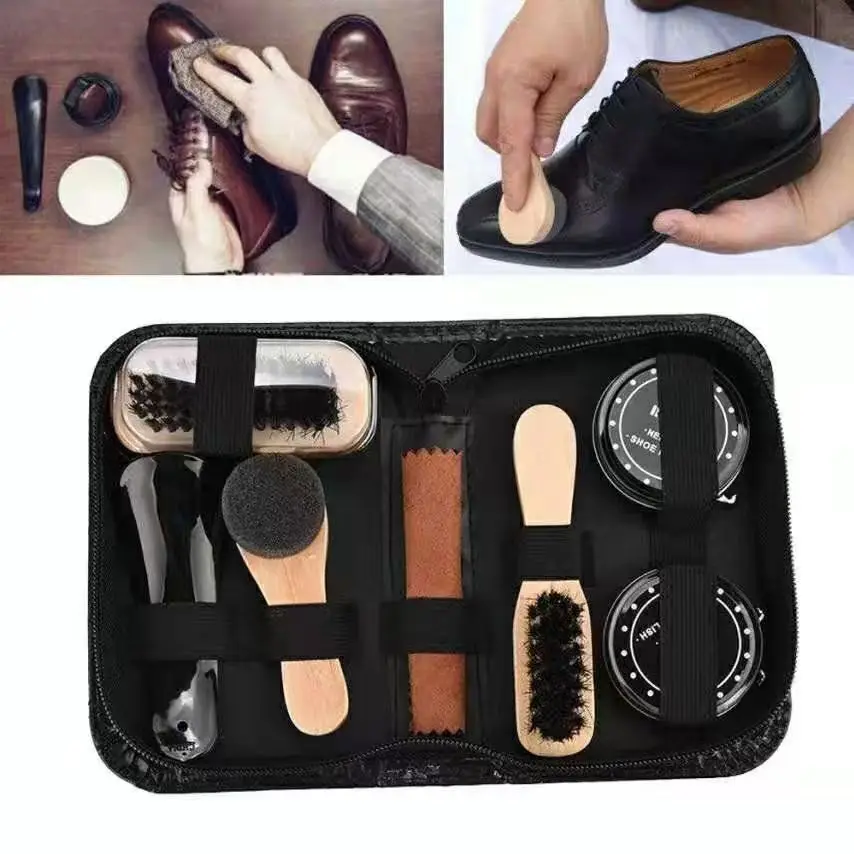 Professional Shoes Care Kit Portable For Boots Sneakers Cleaning Set Polish Brush horn Shine Polishing Tool For Leather Shoes thumbnail 2