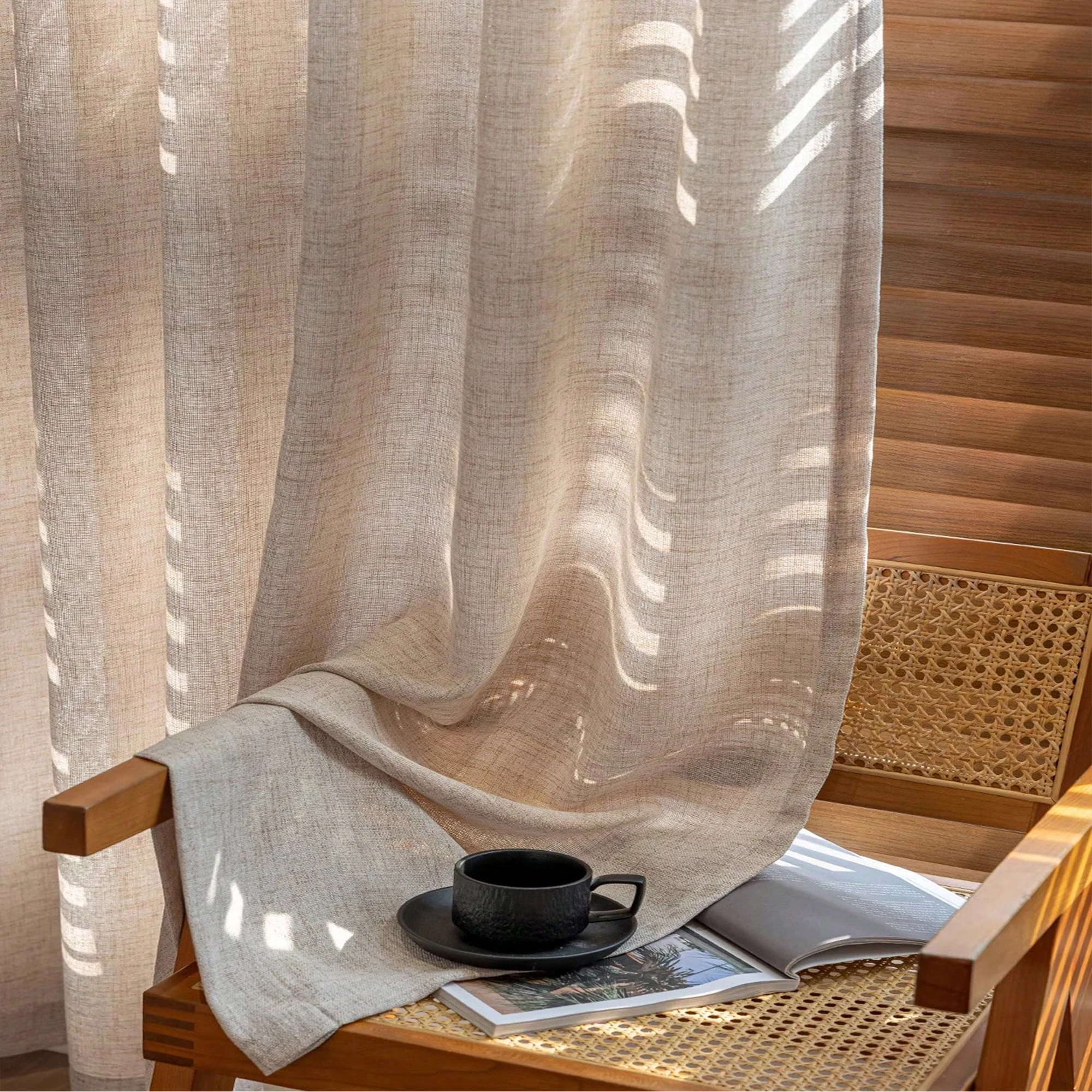 1pc Japanese linen sheer curtain windproof breathable semi dark bedroom living room partition curtain  Mosquito prevention thumbnail 6
