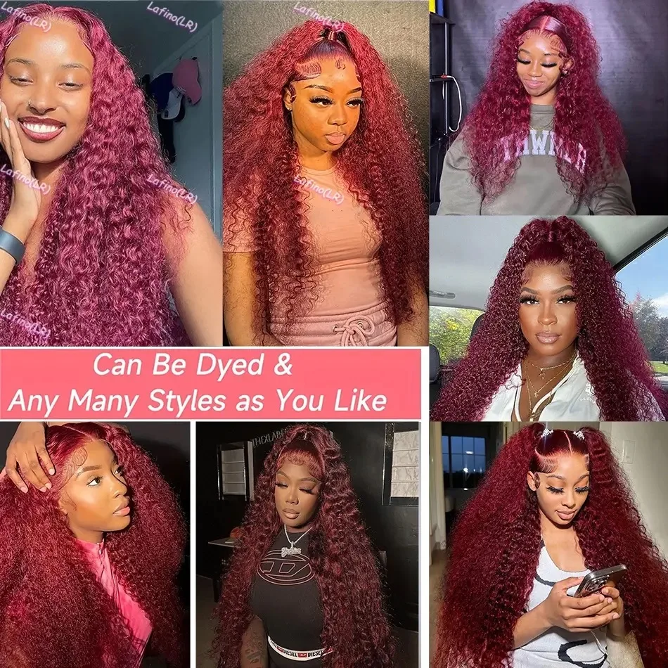 99J Red Burgundy Color Deep Wave 13X4 Lace Frontal Synthetic Wig For Women Natural Hairline Baby Hair Preplucked Bleach Knots thumbnail 5