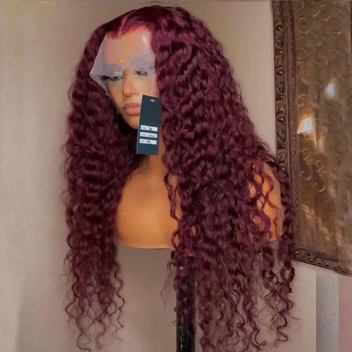 99J Red Burgundy Color Deep Wave 13X4 Lace Frontal Synthetic Wig For Women Natural Hairline Baby Hair Preplucked Bleach Knots thumbnail 3