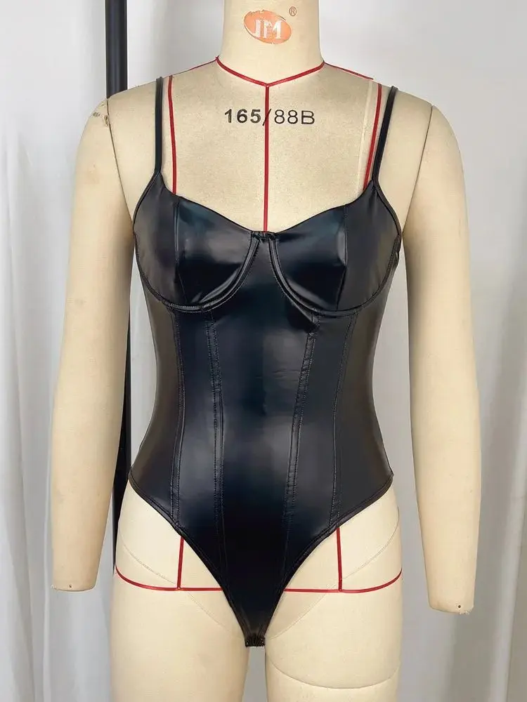 S-XL Sleeveless PU Leather Shaped Breast Catsuit Button Open Crotch Bodysuit Tights Sexy Body Teddies Swimsuit Leotard Unitard thumbnail 4