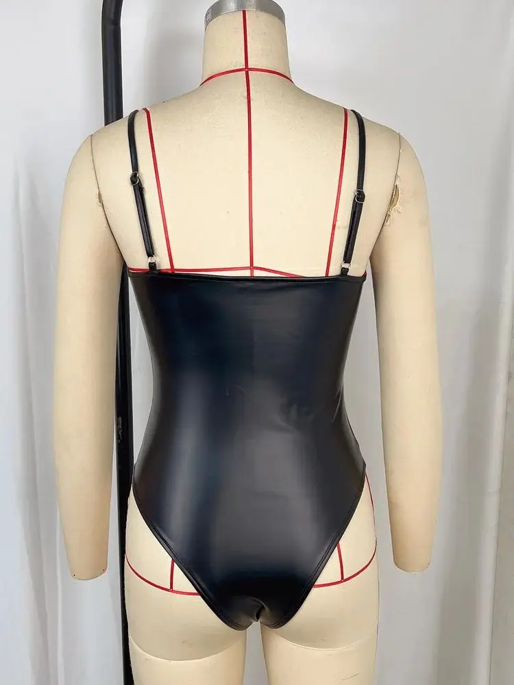 S-XL Sleeveless PU Leather Shaped Breast Catsuit Button Open Crotch Bodysuit Tights Sexy Body Teddies Swimsuit Leotard Unitard thumbnail 6