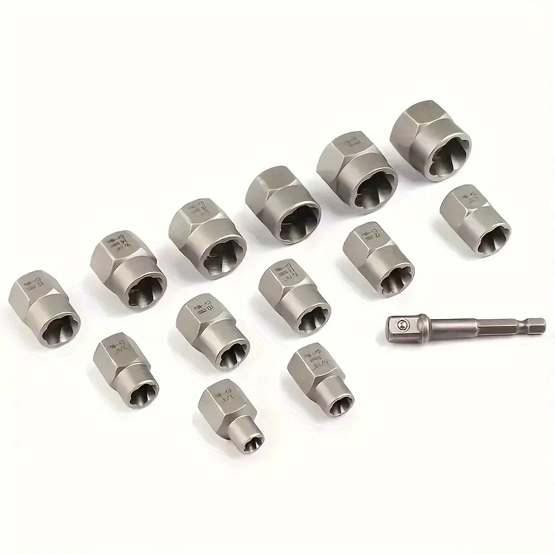 14pcs Damaged Lmpact Socket Set, Nut And Bolt Extractor & Remover-Chrome Molybdenum Steel Extractors With Storage Box thumbnail 4