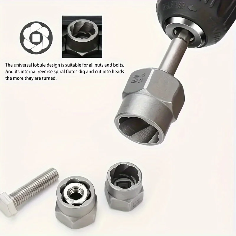 14pcs Damaged Lmpact Socket Set, Nut And Bolt Extractor & Remover-Chrome Molybdenum Steel Extractors With Storage Box thumbnail 5