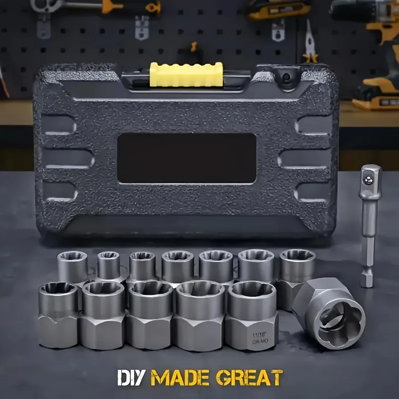14pcs Damaged Lmpact Socket Set, Nut And Bolt Extractor & Remover-Chrome Molybdenum Steel Extractors With Storage Box thumbnail 2