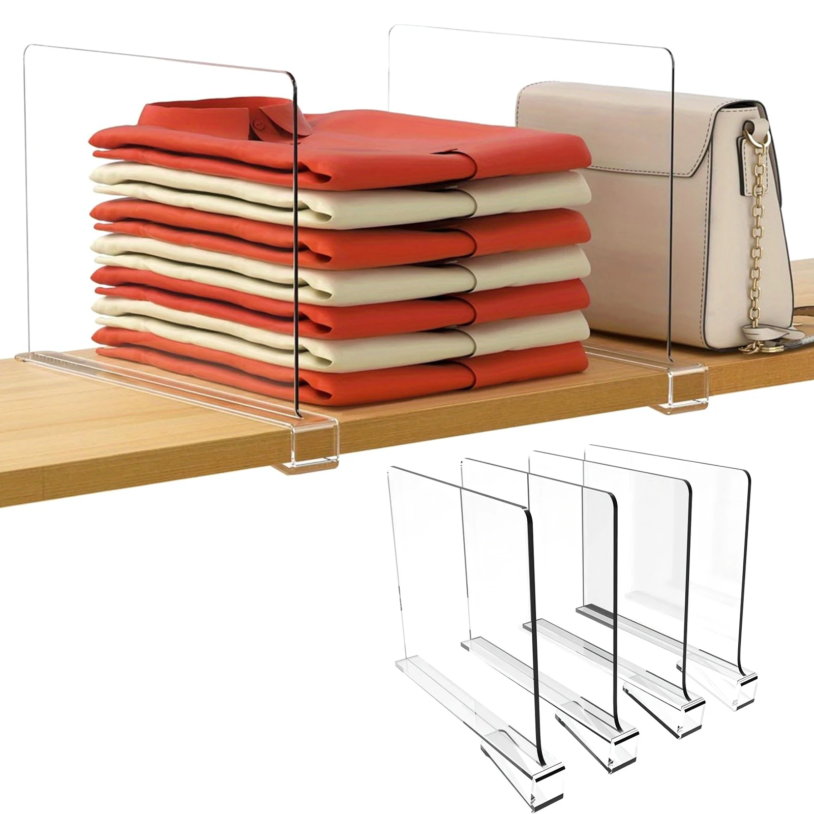 Transparent Acrylic Shelf Dividers Space-saving Shelf Divider Separator for Bedroom Bookcases Cabinets thumbnail 2