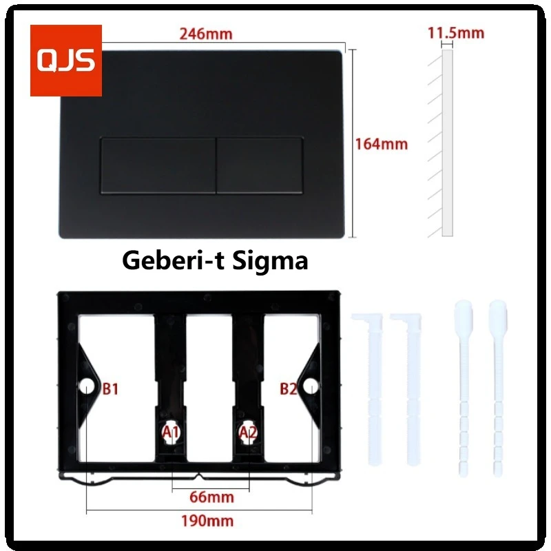 Dual Flushing Plate with Lever Set and Mounting Frame, for Geberi-t Sigma  Actuator Plates 115.770.DW.5, Toilet Parts Matt Black