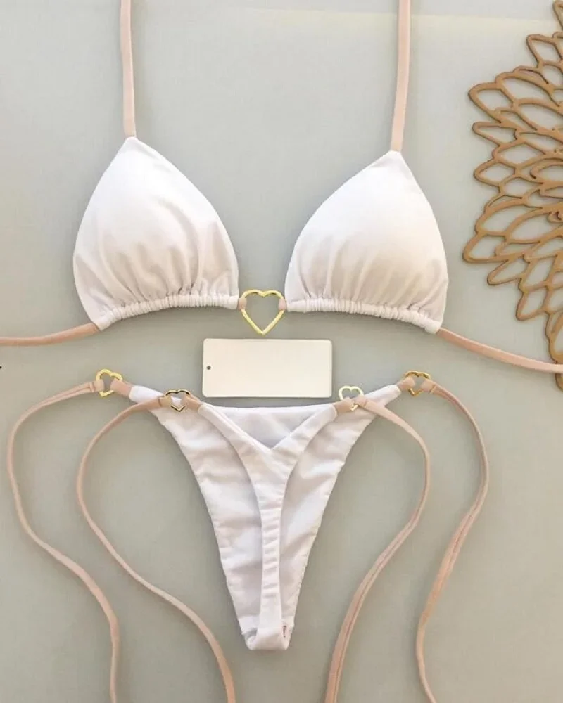 Sexy Halter Solid color Bikini Set Women's Swimsuit Two-piece Triangle Thong Swimwear Bathing Suit Brazilian Biquinis thumbnail 5