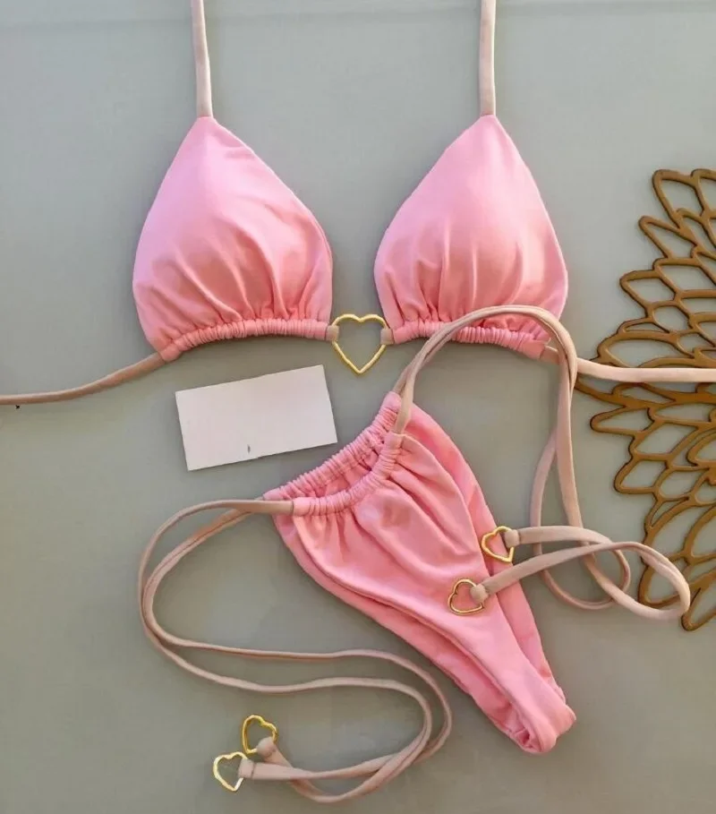 Sexy Halter Solid color Bikini Set Women's Swimsuit Two-piece Triangle Thong Swimwear Bathing Suit Brazilian Biquinis thumbnail 6