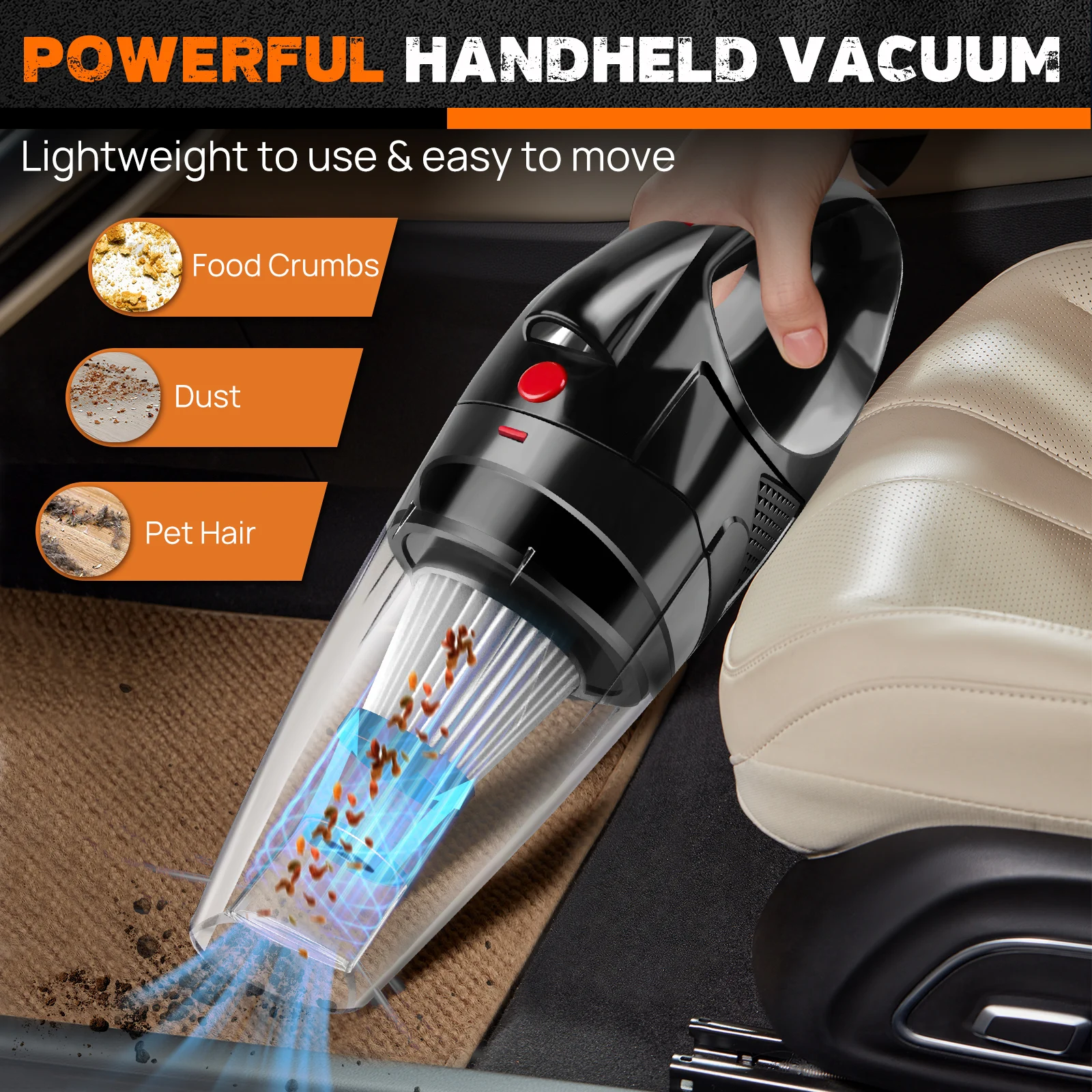 Handheld Vacuum Cleaner Cordless, Mini Portable Hand Held Vacuum Cleaner Rechargeable with HEPA Filters and LED Light,for Car thumbnail 3