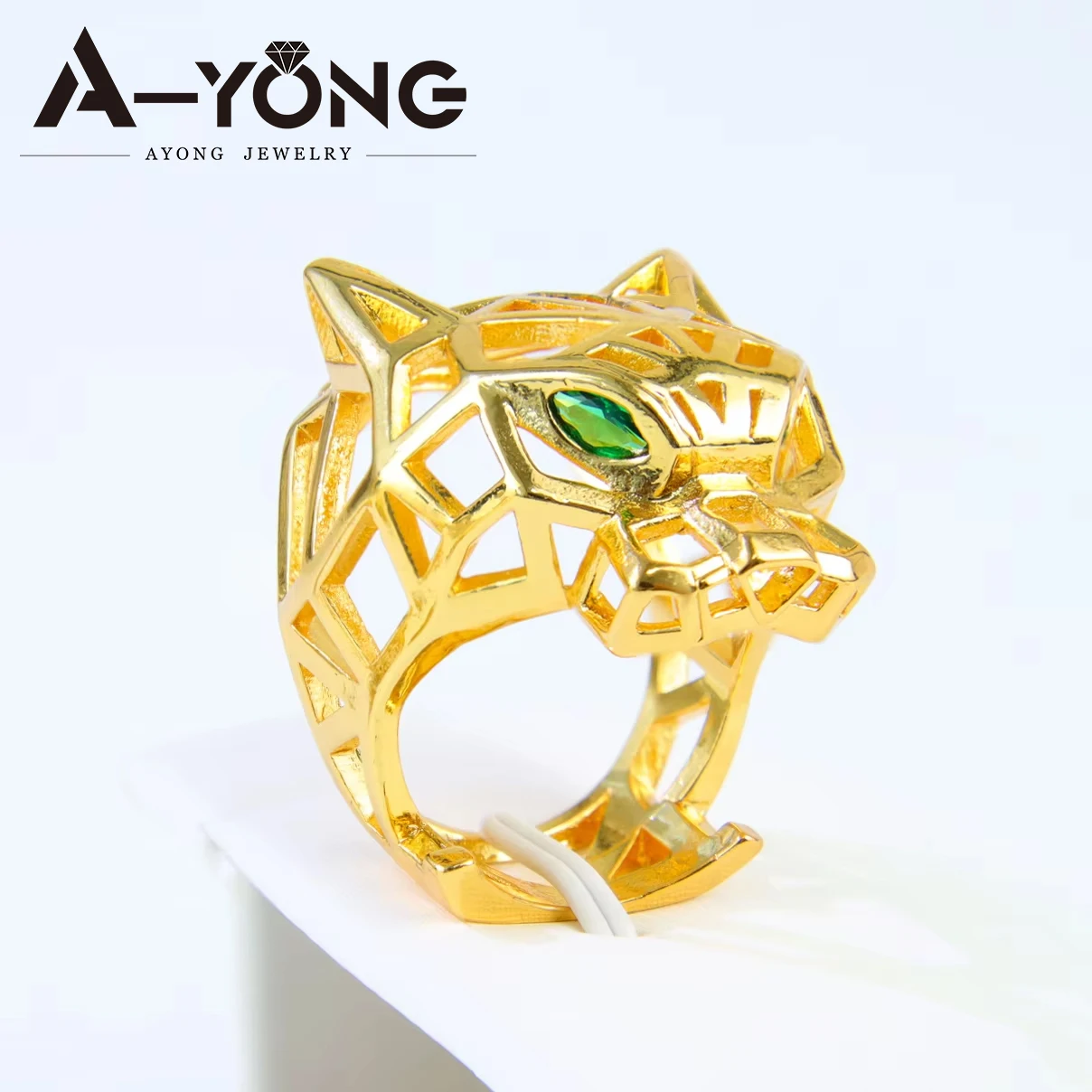 Luxury Hip Hop Leopard Head Big Rings 21k Gold Plated Dubai Zirconia Fashion Panther Ring Middle Eastern Punk Jewelry