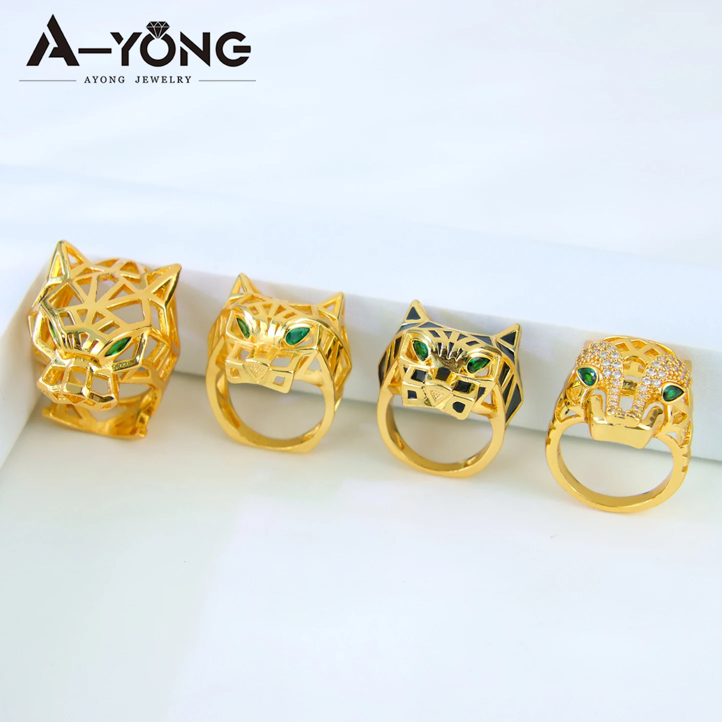 Luxury Hip Hop Leopard Head Big Rings 21k Gold Plated Dubai Zirconia Fashion Panther Ring Middle Eastern Punk Jewelry thumbnail 3