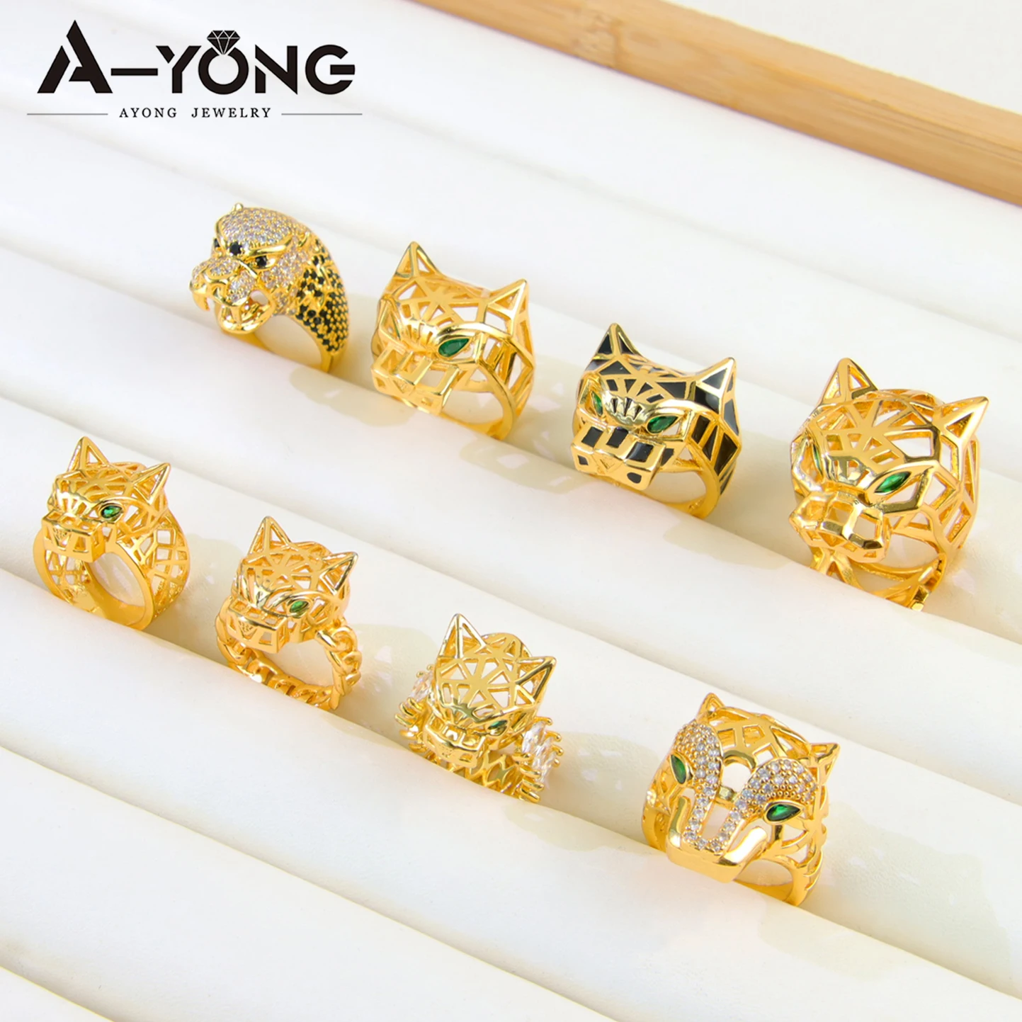 Luxury Hip Hop Leopard Head Big Rings 21k Gold Plated Dubai Zirconia Fashion Panther Ring Middle Eastern Punk Jewelry thumbnail 2
