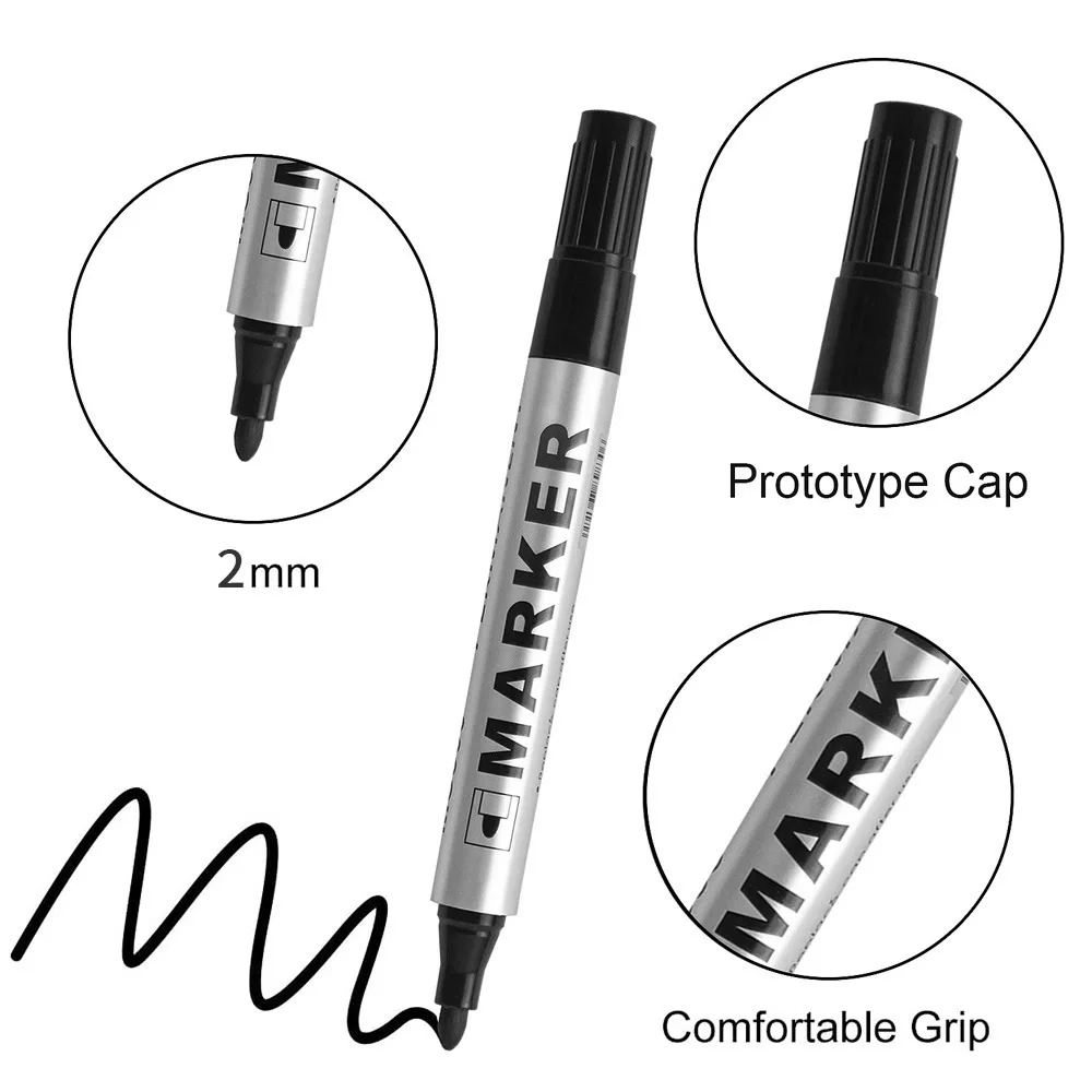 Permanent Paint Marker Pen Waterproof Black Pen for Tyre Oily Markers Quick Drying Signature Pen Stationery Supplies thumbnail 4