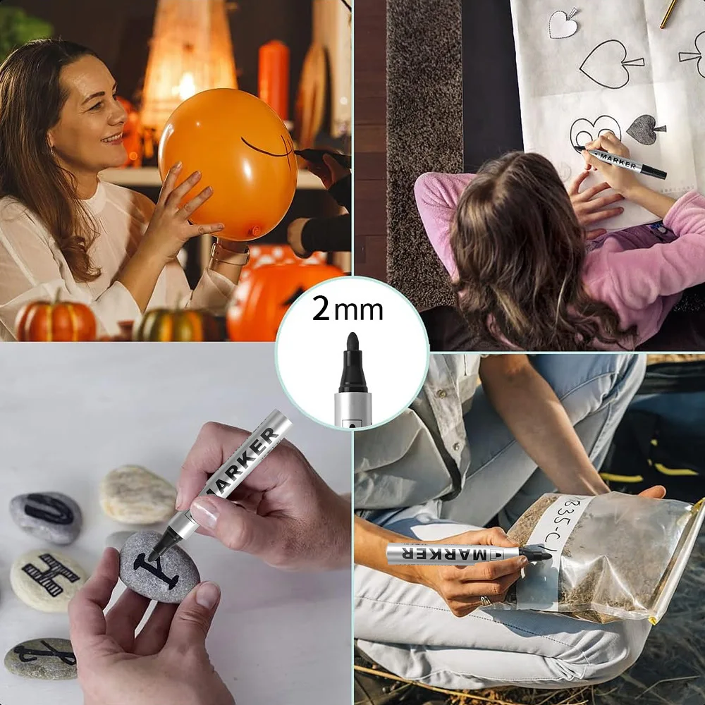Permanent Paint Marker Pen Waterproof Black Pen for Tyre Oily Markers Quick Drying Signature Pen Stationery Supplies thumbnail 5